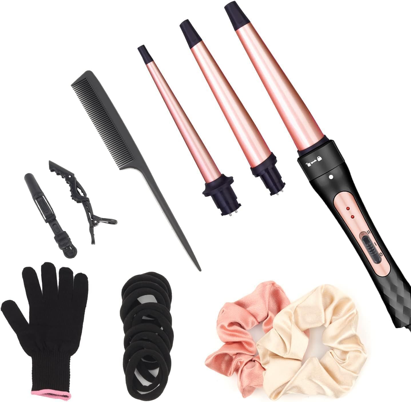 Curling Iron Wand Set, Curling Wand 3 in 1 Hair Curling Wands Interchangeable Ceramic 0.35-1.25inch Barrel Hair Curler, with Heat Resistant Glove