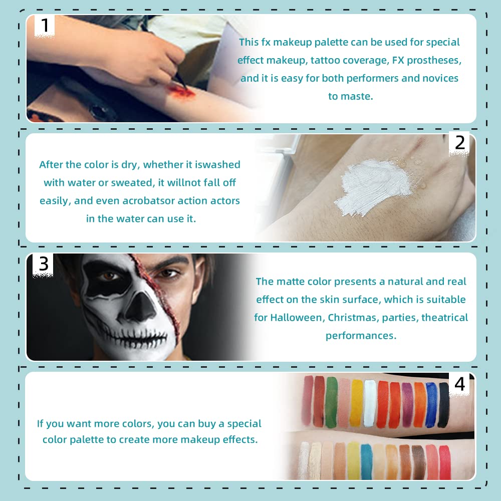 12 Colors Alcohol Activated Makeup Palette Set with Mimic Wound Sponge Makeup Egg for SFX Makeup Halloween Makeup