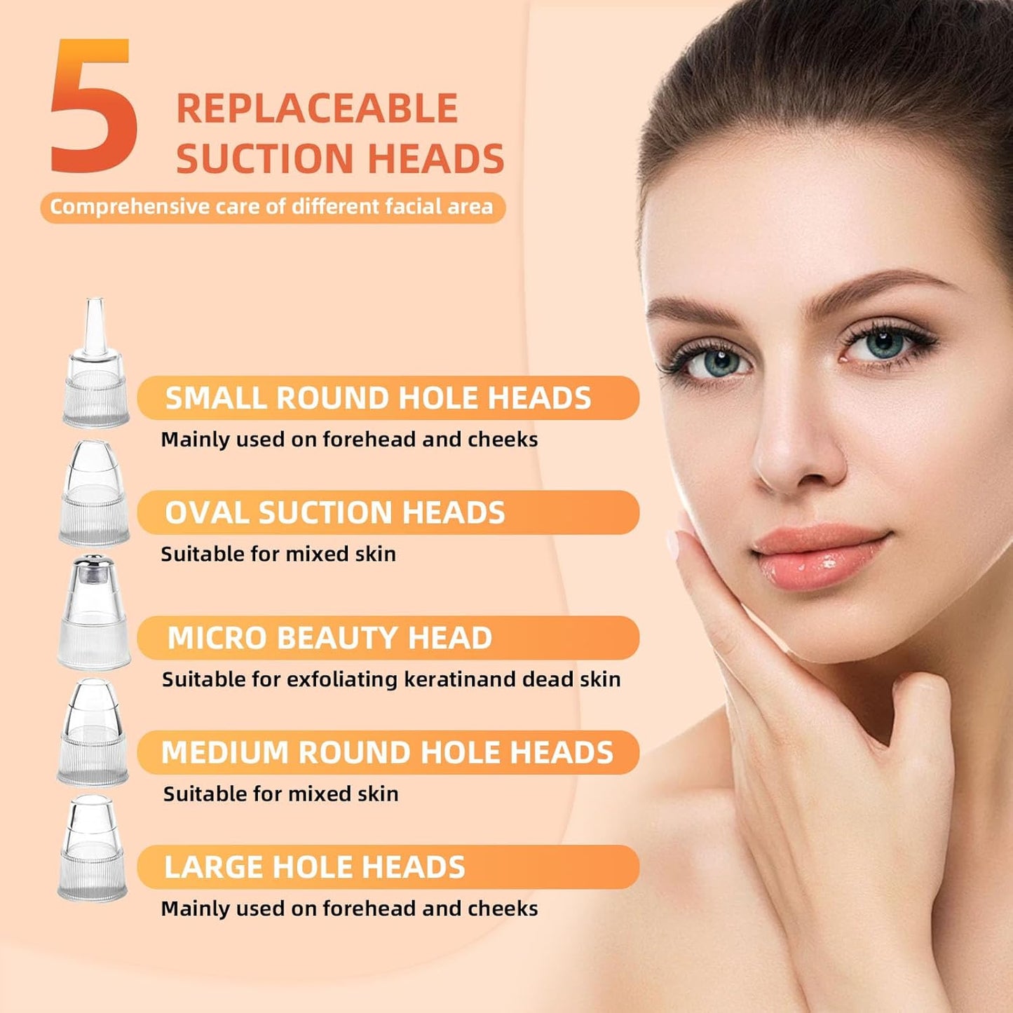 2025 Pore Vacuum, USB Rechargeable Blackhead Remover Vacuum,3 Levels Adjustable Pore Vacuum Blackhead Remover, with 5 Suction Power,6 Probes,Face Vacuum Pore Cleanser for Women & Men-Gold