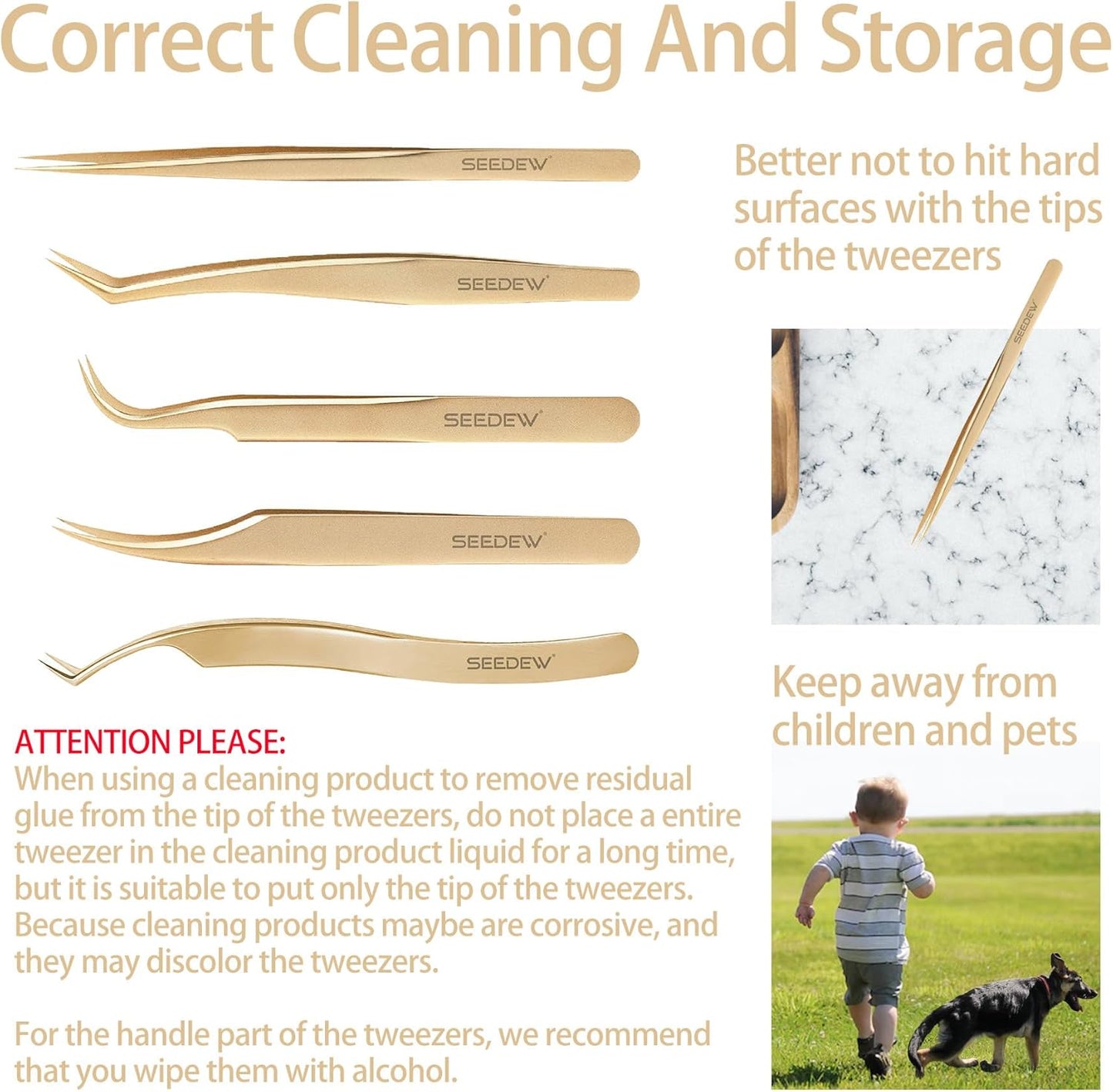 Lash Tweezers Set, 5 Stainless Steel Golden Tweezers + 1 Storage Bag, Isolation Pointy Tweezers for Eyelash Extension Beginner Lash Tech Beauty Eyelash Nail Salon Perfect Precision Repair(Gray)