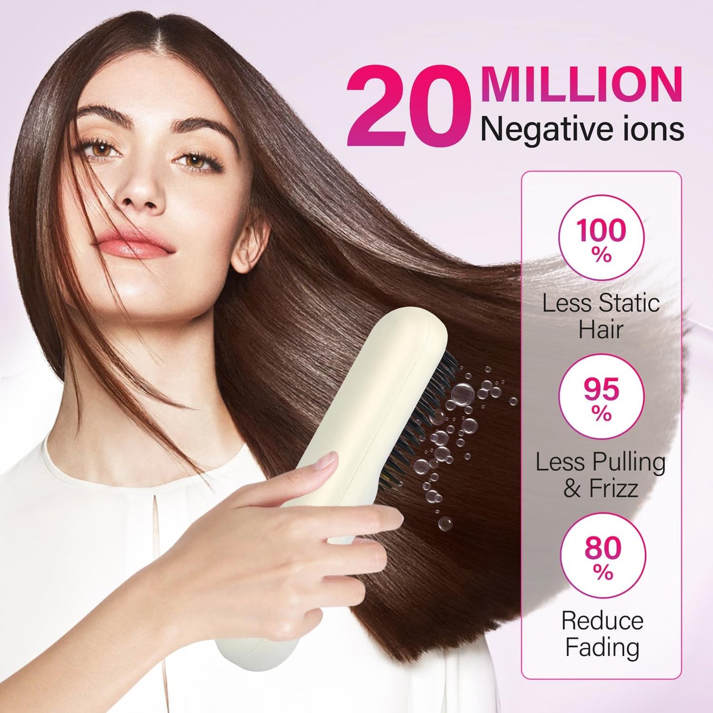 Cordless Hot Hair Brush Straightener Heat Pressing Combs Ceramic Electric Straightening Comb, Anti Burn for Natural Black Hair Beard Wigs Holiday Gifts - Purple (2600mA)