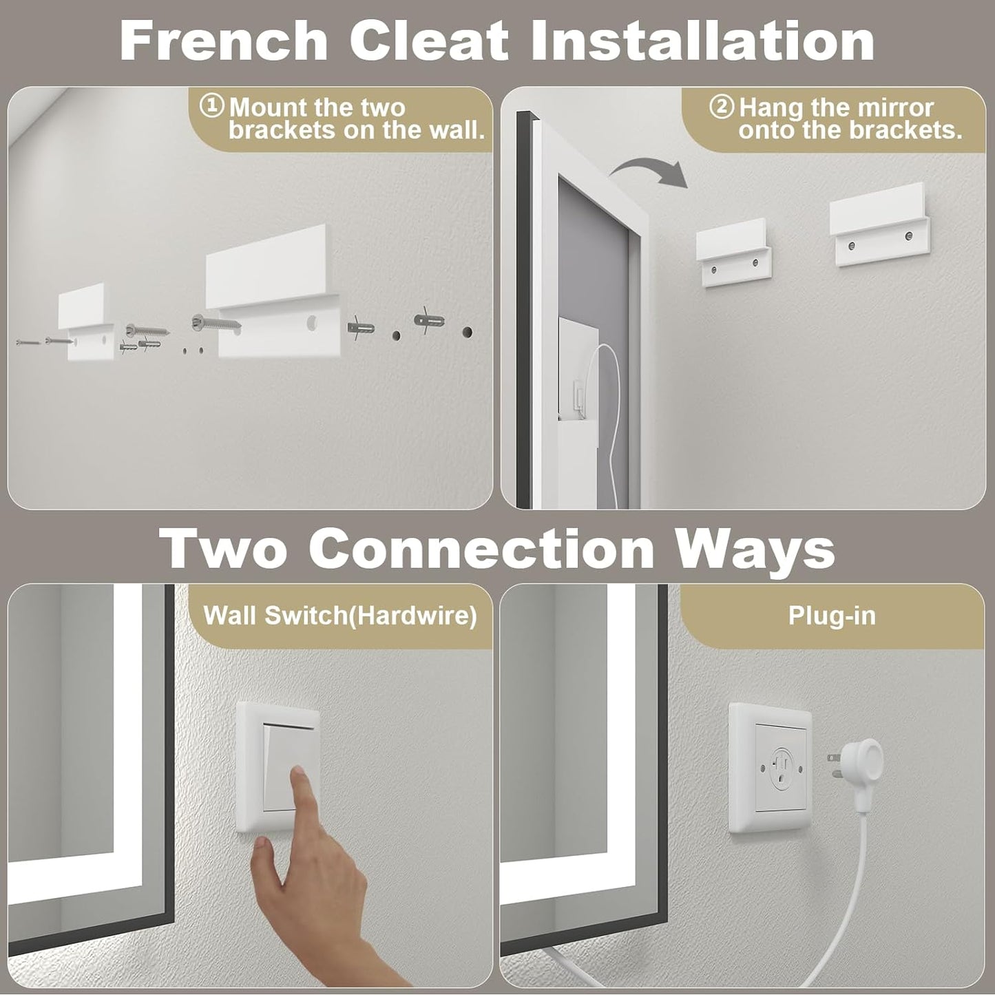 OKPAL 68x36 Black LED Bathroom Mirror with Lights, Frontlit & Backlit LED Mirror for Bathroom, Lighted Bathroom Vanity Mirror, Anti-Fog, Dimmable 3 Colors, Shatterproof, Horizontal/Vertical