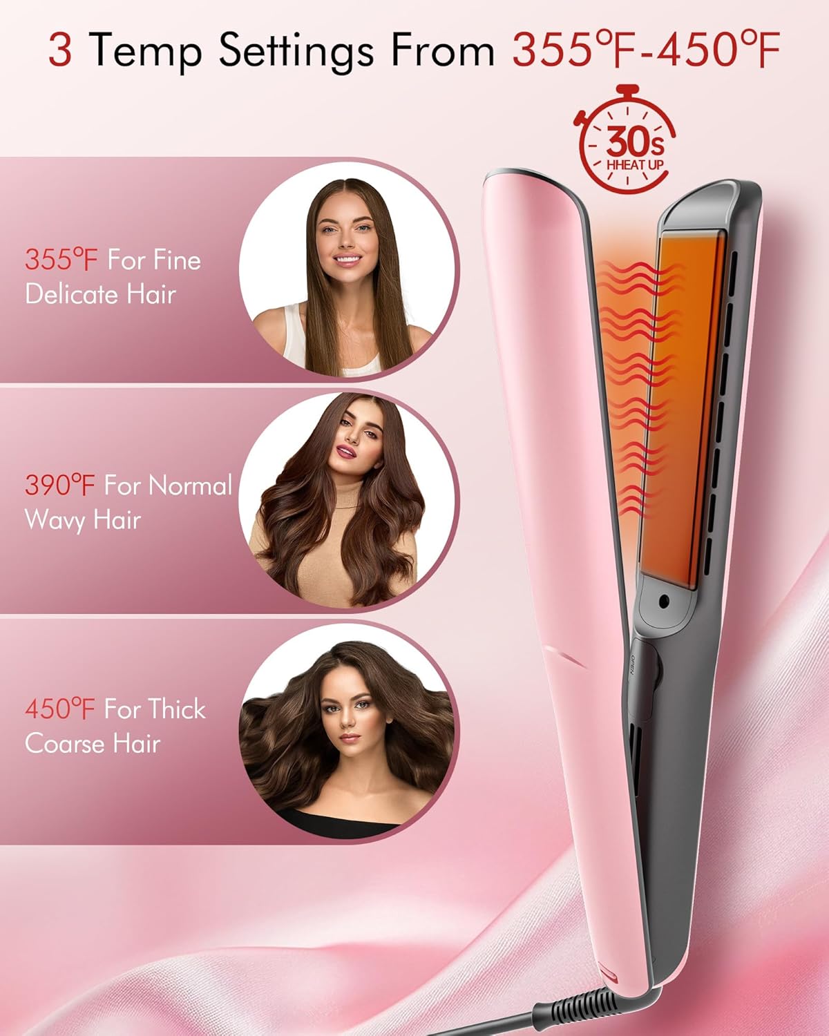 Betahouse Flat Iron Hair Straightener Airflow Curling Iron, Hair Straightener and Curler 2 in 1, 1 Inch Ionic Curling Wand with Cooling Air and Essential Oil Scent, 3 Temp 350-450℉ Dual Voltage