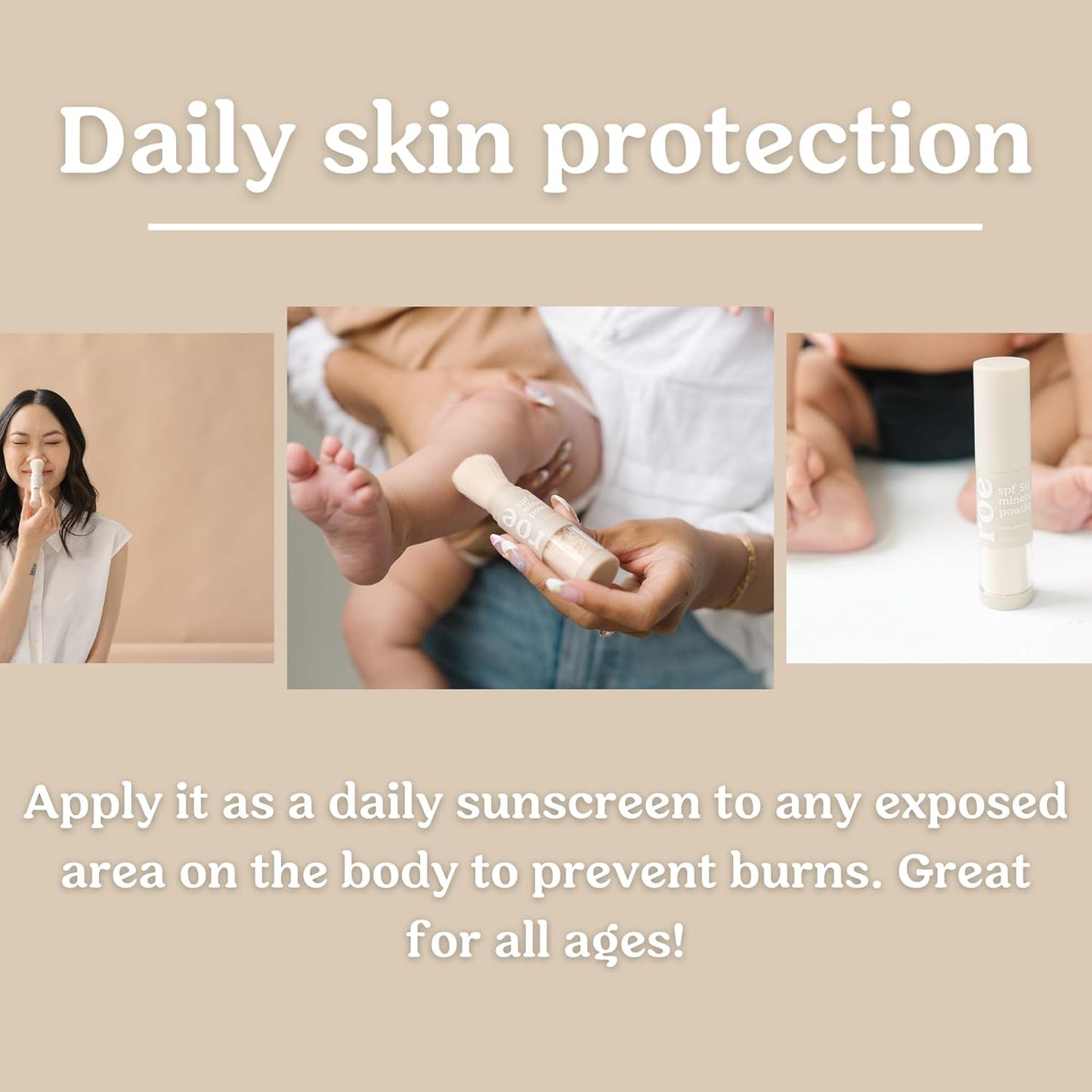 Roe Wellness- Kids SPF 50 Brush On Mineral Sunscreen Powder EWG, Reef-Friendly, Easy to Apply for Kids, Babies & Parents