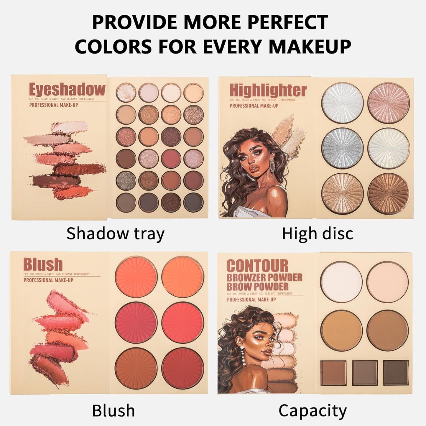 4-Layer Book-Style Foldable Makeup Palette Set | Portable & Long-Lasting | Contour Blush Highlight Eyeshadow, Professional 43 Shades, Suitable for Multiple Skin Tones & Makeup Looks, Gift Idea