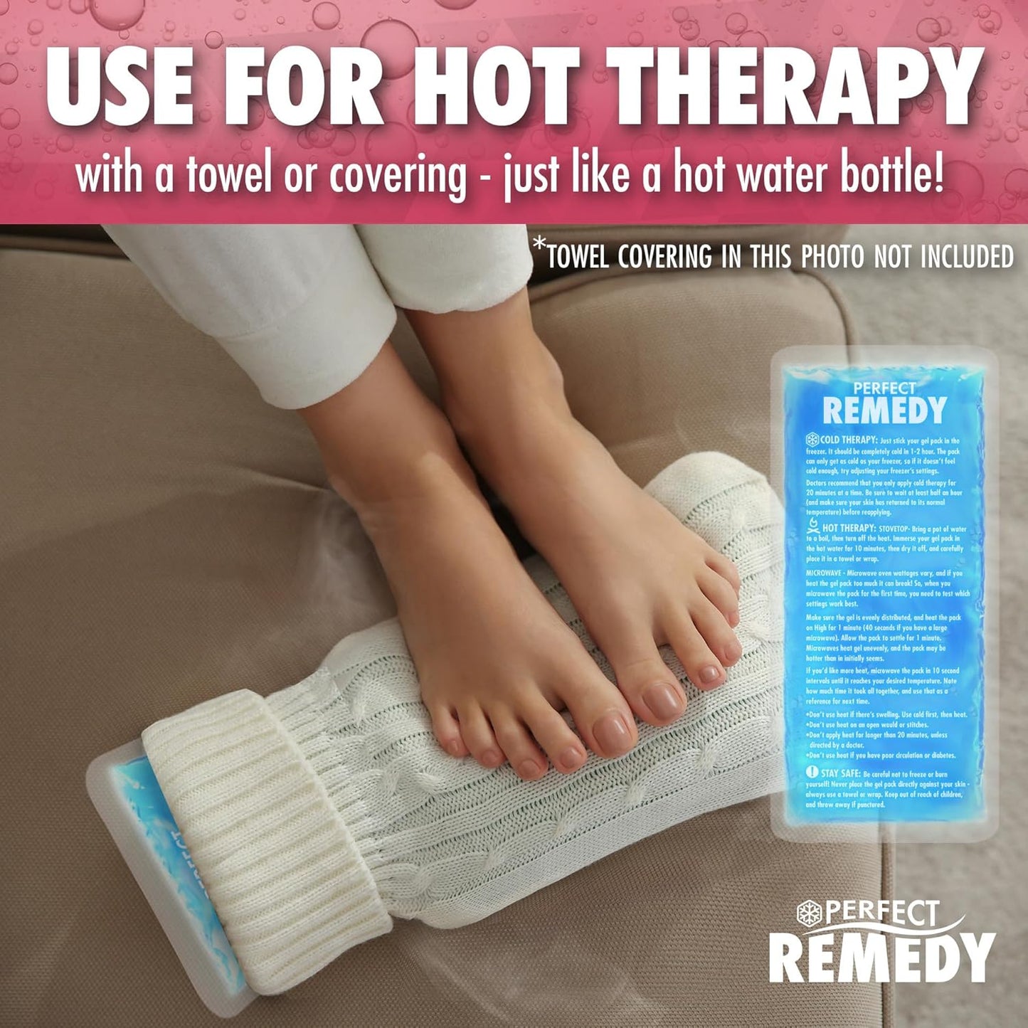 Perfect Remedy 2-Pack Gel Ice Packs for Injuries, Soft and Flexible Hot & Cold Compress, Soothing Ice Packs Aid for Sprains, Strains & Soreness conditions, Alternative to Hot Water Bottles (Pink, Reg)