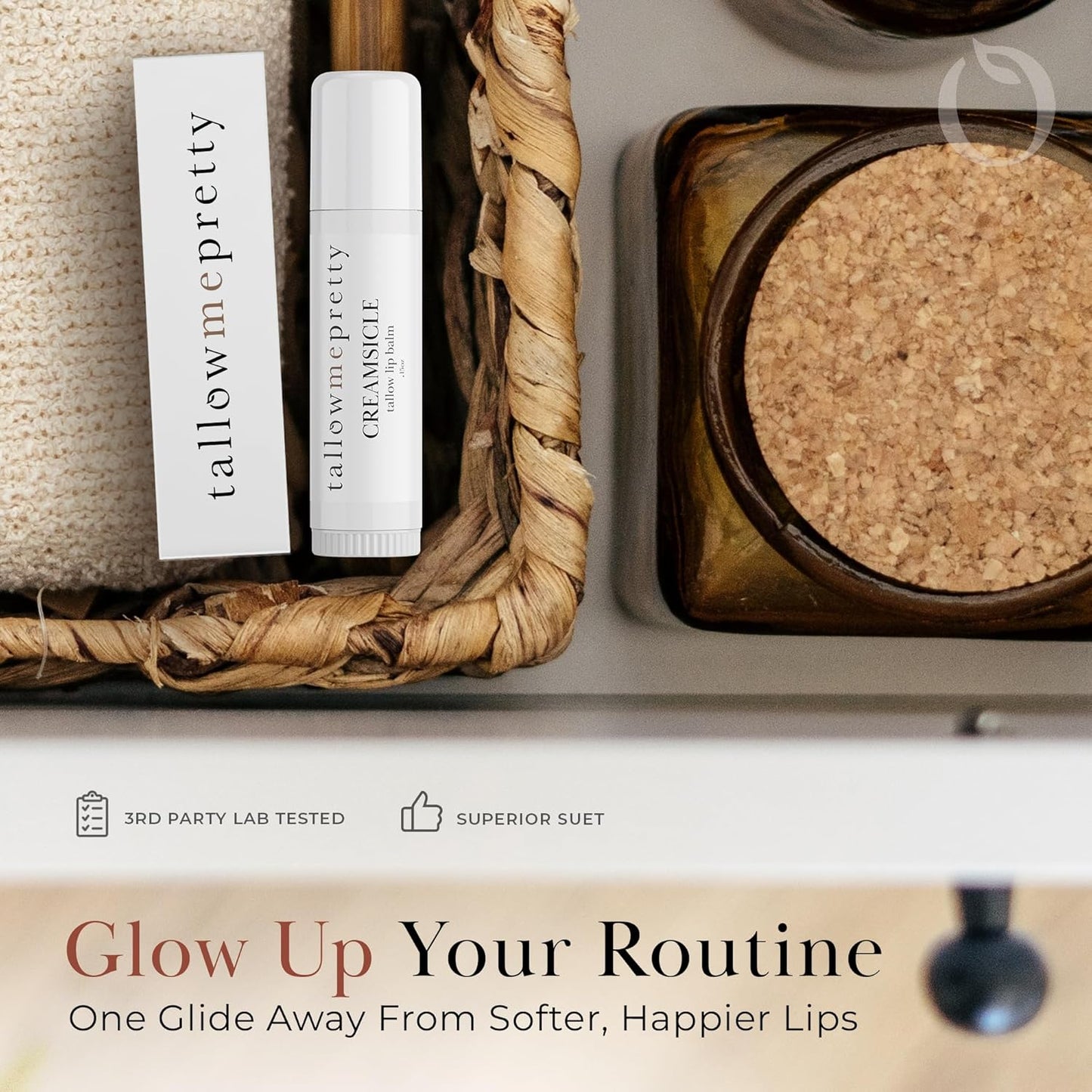 Creamsicle Lip Balm, Luxuriously Soothing & Protective Tallow Lip Balm w/Nutrient-Rich Tallow, Vanilla Bean, Sweet Orange Essential Oil & More, Non-Toxic Lip Care, USA Made, .15 Oz.