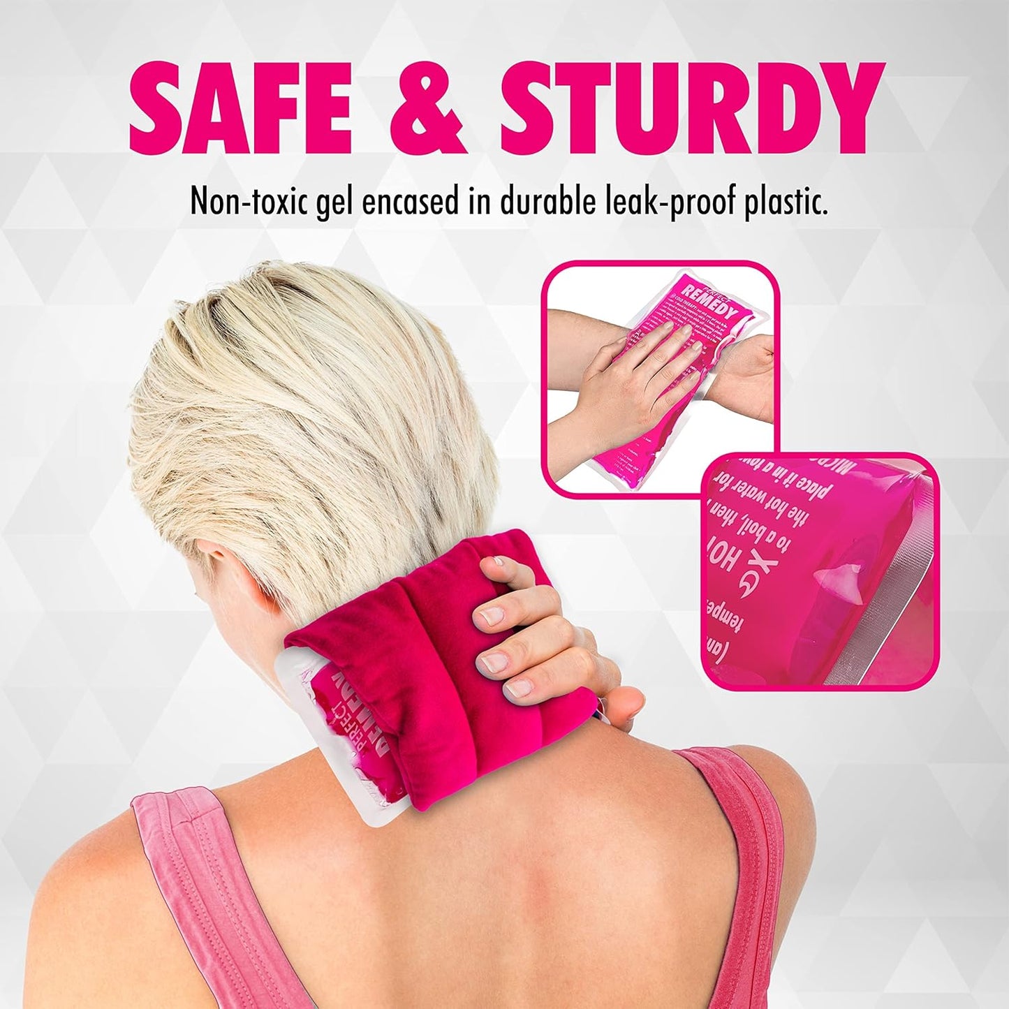 Perfect Remedy 2-Pack Gel Ice Packs for Injuries, Soft and Flexible Hot & Cold Compress, Soothing Ice Pack Aid for Sprains Strains & Soreness conditions, Alternative to Hot Water Bottles (Pink, Large)