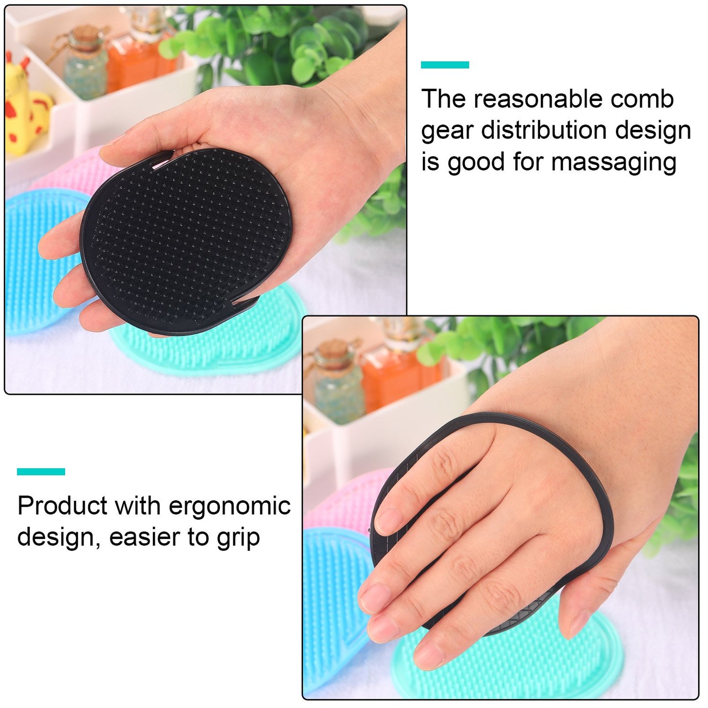 BBTO 12 Pieces Soft Portable Hair Massager Brushes - Shampoo and Grooming Combs for Home, Office, Travel, and Pets (Black)