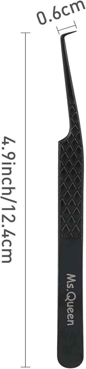 Ms.Queen Fiber Tip Tweezers for Lash Extensions, Precision 90 Degree Eyelash Tweezers for Volume & Classic Lashes,Black