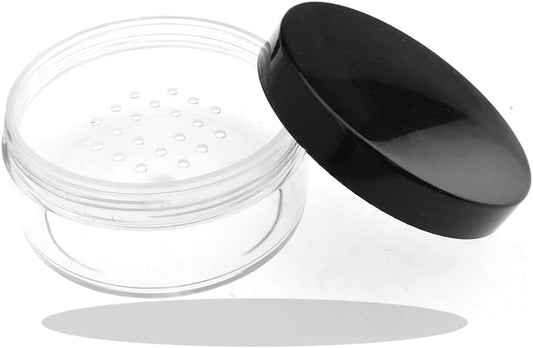 HAHIYO 3Pcs 30ml/1oz Plastic Empty Travel Compact Case Makeup Cosmetic Jar Refillable Powder Box No Leak Holder with Common Sifter and Black Screw Lid