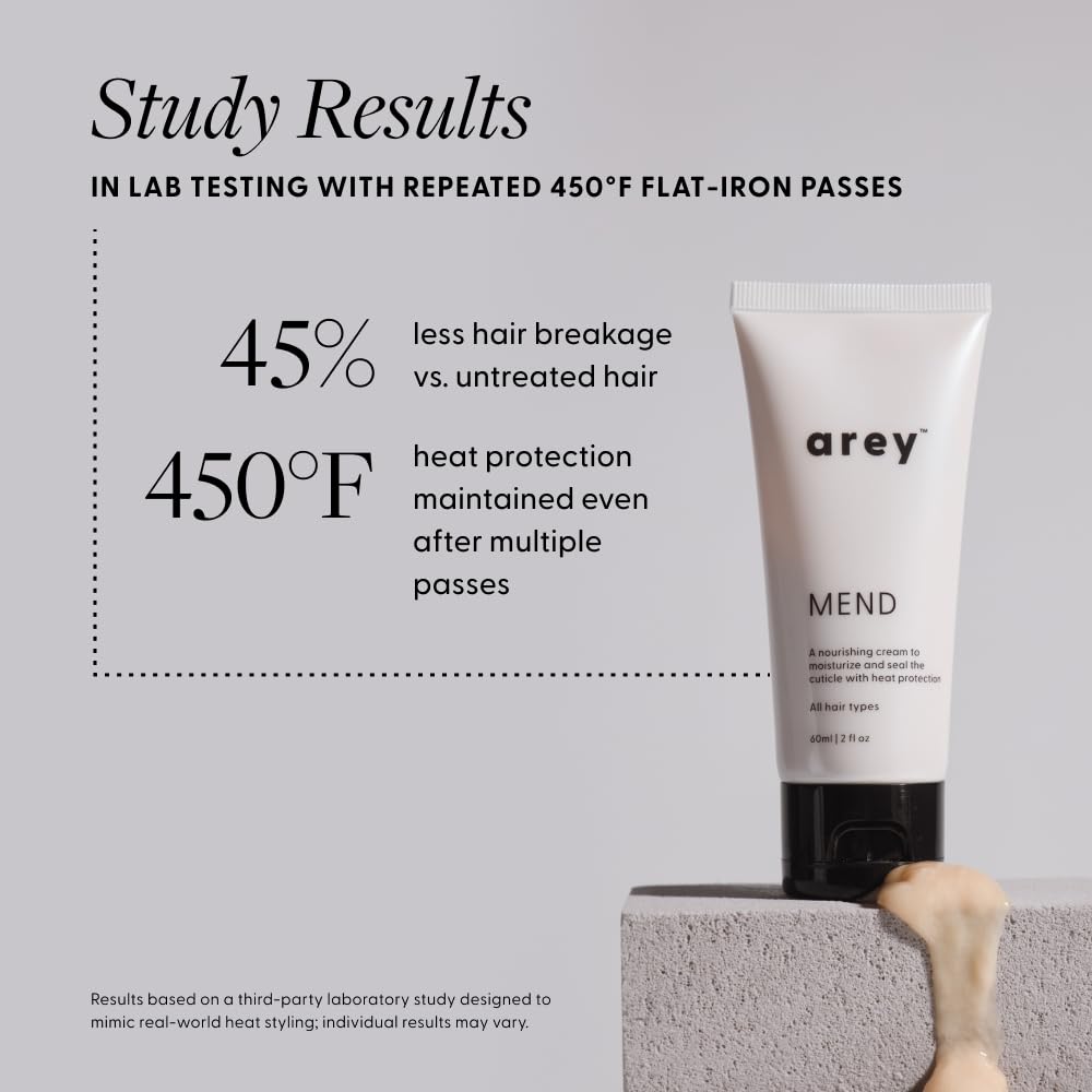 Arey Mend Heat Protectant Leave-In Conditioner | Detangles, Rehydrates, Strengthens and Protects Hair up to 450°F | Vegan, Cruelty-Free & Gluten-Free (2 Fl Oz)