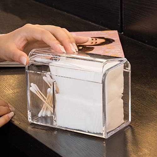 Sooyee Qtip Holder Dispenser for Cotton Ball, Swab, Round Pads, Floss,3 Compartment Plastic Apothecary Jars,Bathroom Organization ,Vanity Organizers and Storage,Clear
