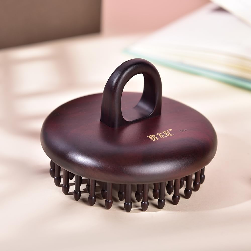 Massage Hair Comb Hair Brush Round Shape (Black Rosewood 1)