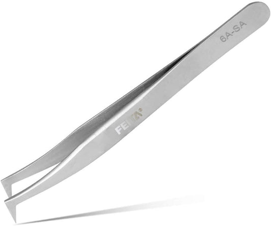 Volume Eyelash Extension Tweezer - FEITA Professional Angled Curved Pointed L-Shaped Precision Tweezers for 3D 4D 6D Lashes Extension - Silver