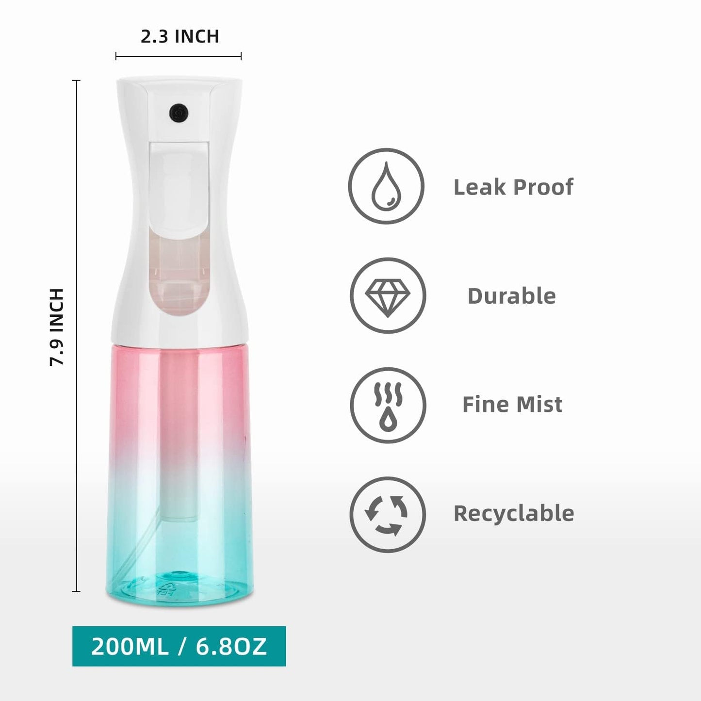 Spray Bottle for Hair (6.8OZ /200ML) Continuous Ultra Fine Mist Sprayer for Hair, Salons, Barber, Plants, Skin Care, Cleaning 2 Pack GRADIENT PINK BLUE