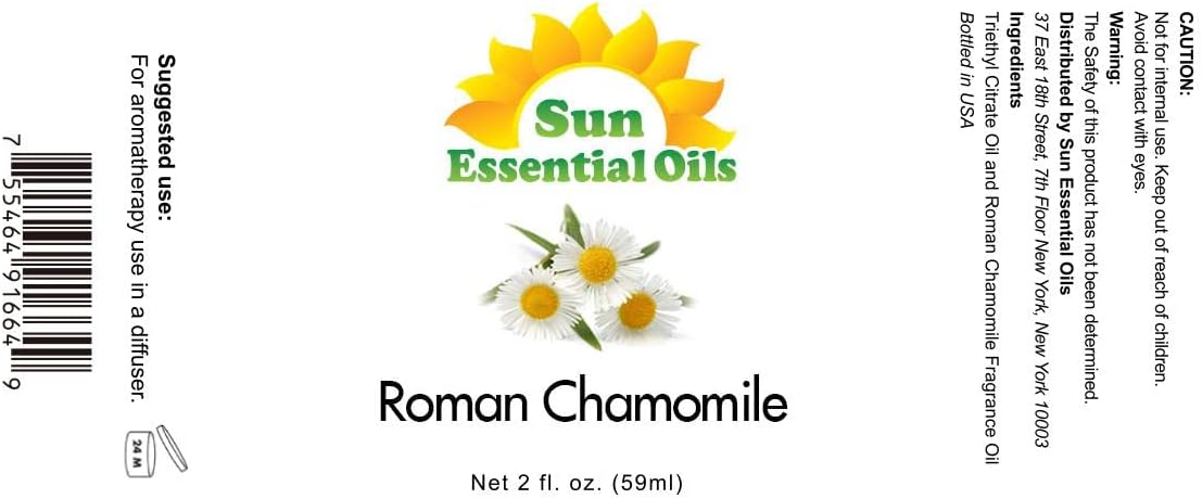 Sun Essential Oils - Roman Chamomile Essential Oil (2 oz) for Diffuser, Skin, Body, Face, Aromatherapy Massage & Humidifier, Scent for Soap, Candle, Shampoo & Lotion Making at Home