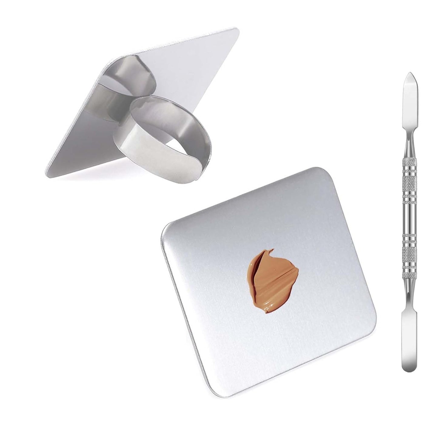 Makeup Mixing Palette, KissDate Makeup Spatula Palette with Foundation Spatula, Stainless Steel Makeup MixingTray Nail Art Palette Foundation Mixing Tray Cosmetic Spatula Makeup Palette Makeup Mixer