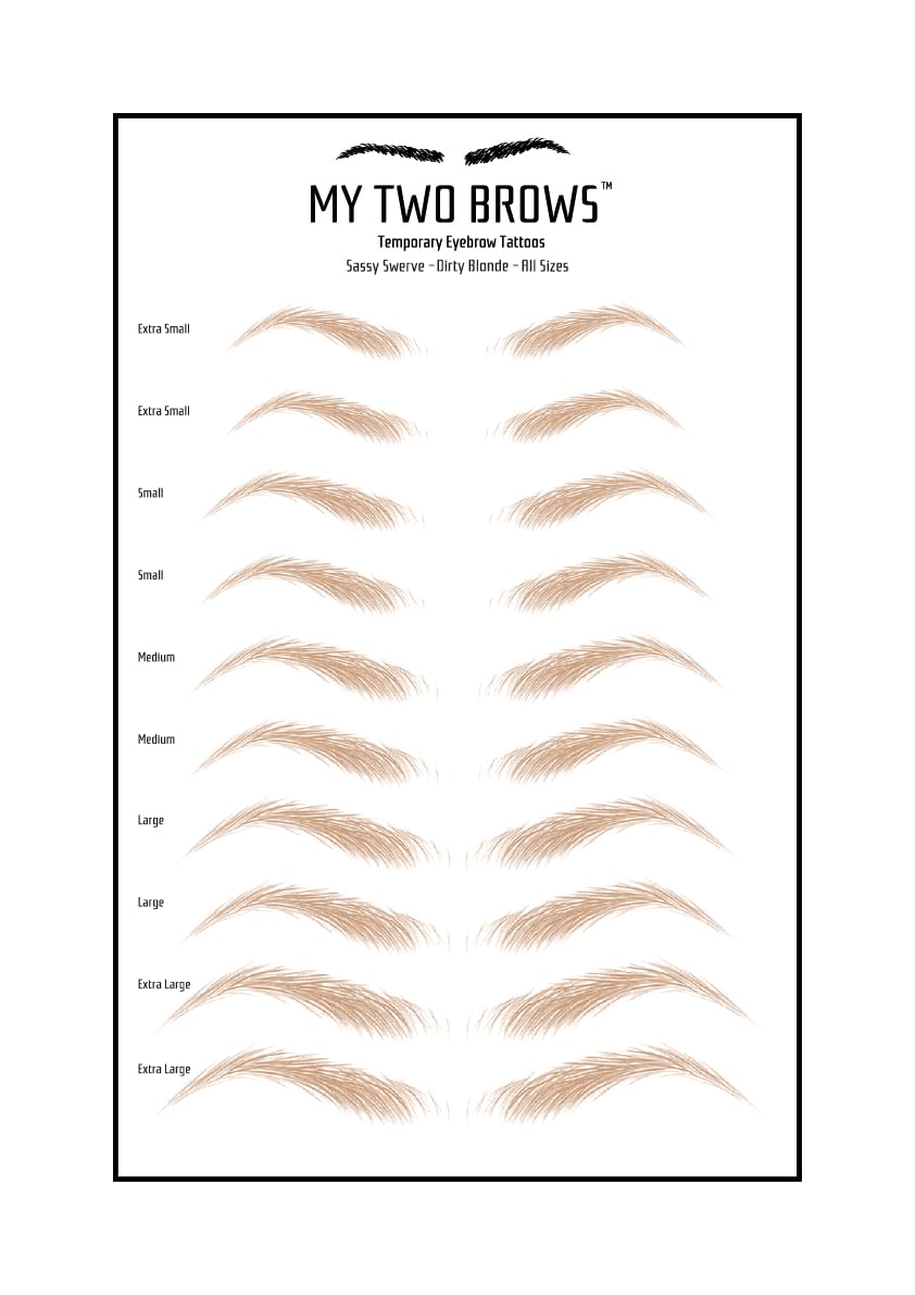 (10 pairs) Dirty Blonde Temporary Eyebrow Tattoo - Medium Size - Waterproof & Smudgeproof - Sassy Swerve Style Eyebrow Stickers - Sheet Lasts up to 30 Days - Won't Work on Existing Brows