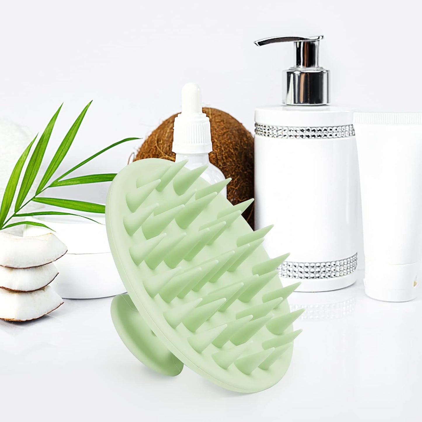Silicone Scalp Massager Shampoo Brush, Scalp Scrubber for Hair Growth (Grass Green)