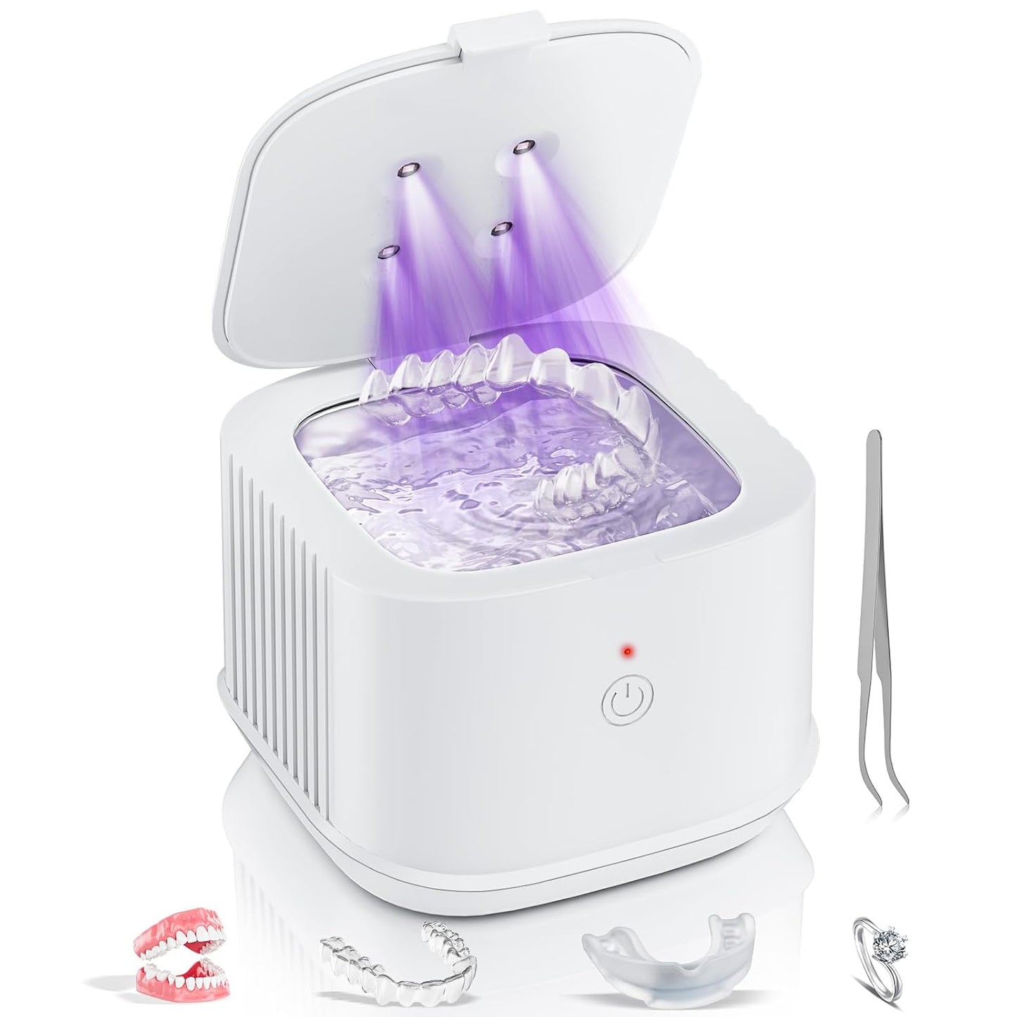 Ultrasonic Retainer Cleaner,50kHz Ultrasonic Denture Cleaner Machine for Aligner, Night guard, Braces, Jewelry and More 300ML Pod(White)
