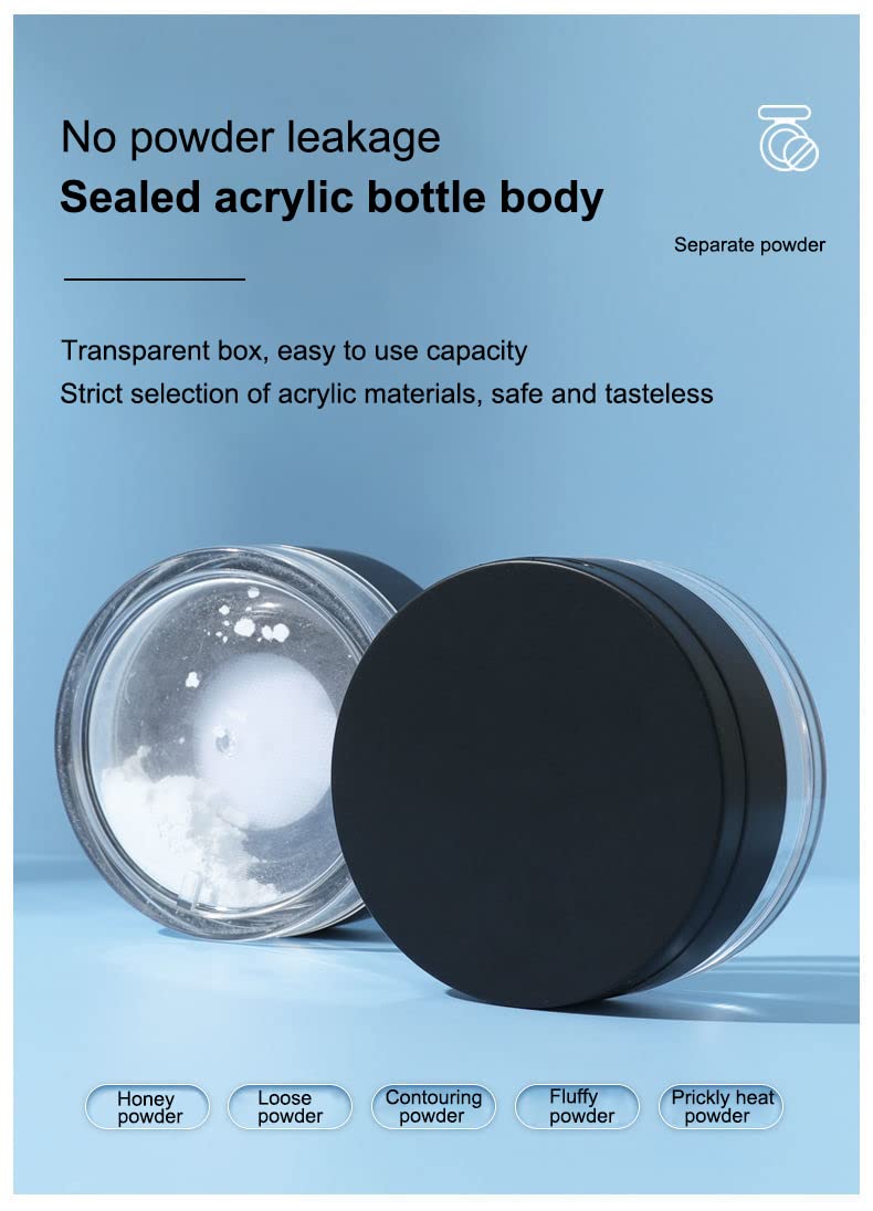 AKOAK 2 Pcs Capacity 20 ml(0.67 oz) Empty Reusable Plastic Loose Powder Compact Container DIY Makeup Powder Case with Sponge Powder Puff,Mirror and Elasticated Net Sifter (Small mesh face)
