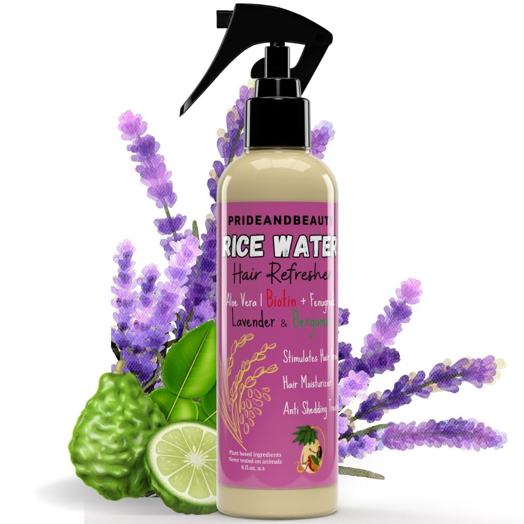 NEW Fermented Rice Water for Hair Growth - Infused with Rosemary, Biotin, Caffeine, Keratin Vegan Non-Greasy Spray Naturally Thicker, Longer, Softer Men & Women (8 OUNCES, Lavender Bergamot)
