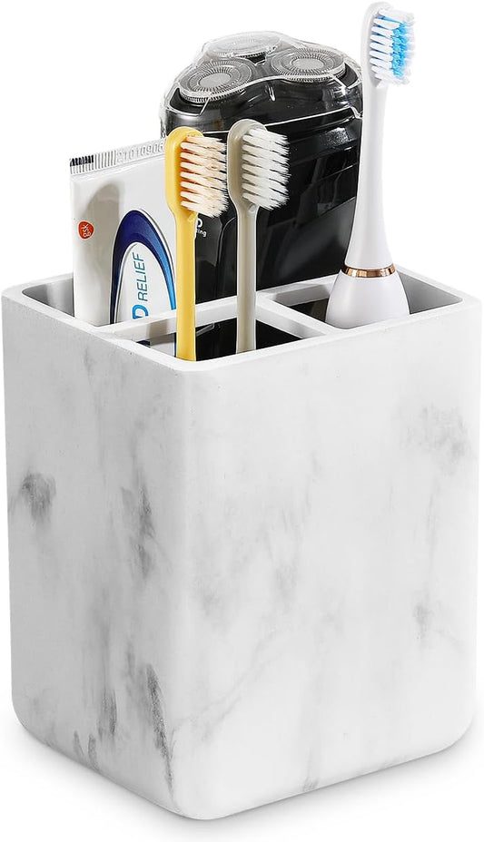 Luxspire Toothbrush Holders, 3 Slots Toothpaste & Toothbrush Holder for Bathroom, Resin Toothbrush Stand, Electric Toothbrush Holder with Drain Hole, Bathroom Organizer Countertop, Gravel White