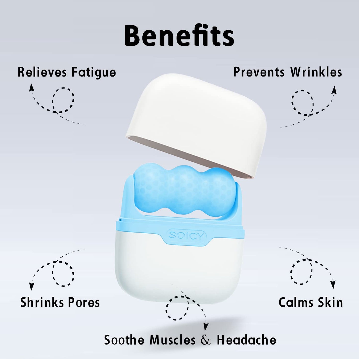 Leeshine Ice Roller for Face and Eyes - Facial Skin Care Tools with 2 in 1 Massage Roller and Travel Case Self Care Gift.Men Women (Blue)