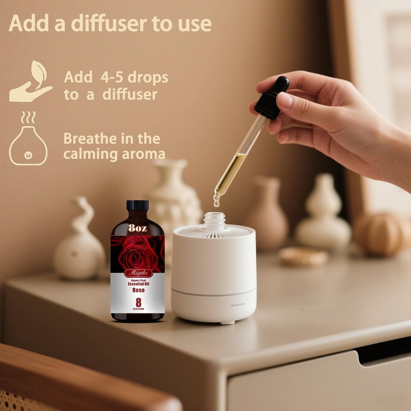 Rose Fragrance Oil-Sandalwood Essential Oil 8.33oz (250ml)-100% Pure Natural Scent for Diffusers, Candles, Soap Making & Aromatherapy-Relaxing Home & Gift Essential Oil for Bath, Massage