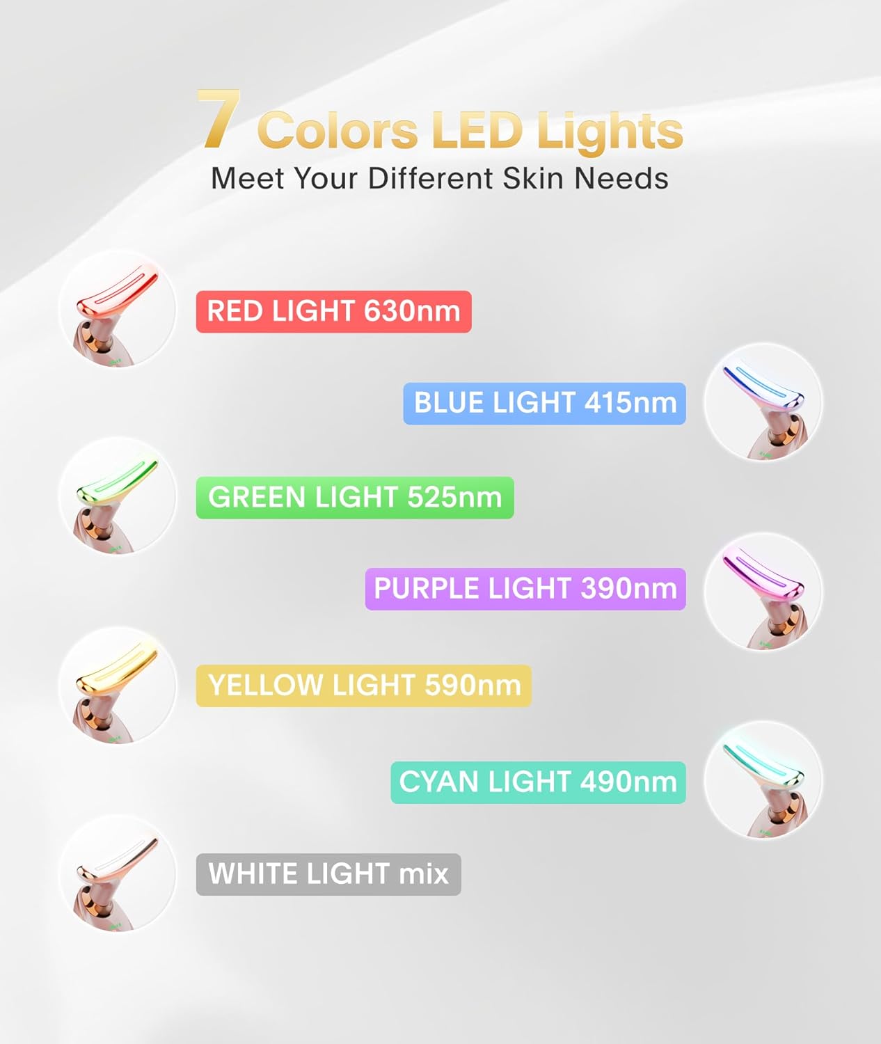 Light Based Face-Neck-Massager - 7 Color Portable Facial Massager for Skin Care, Rose Gold