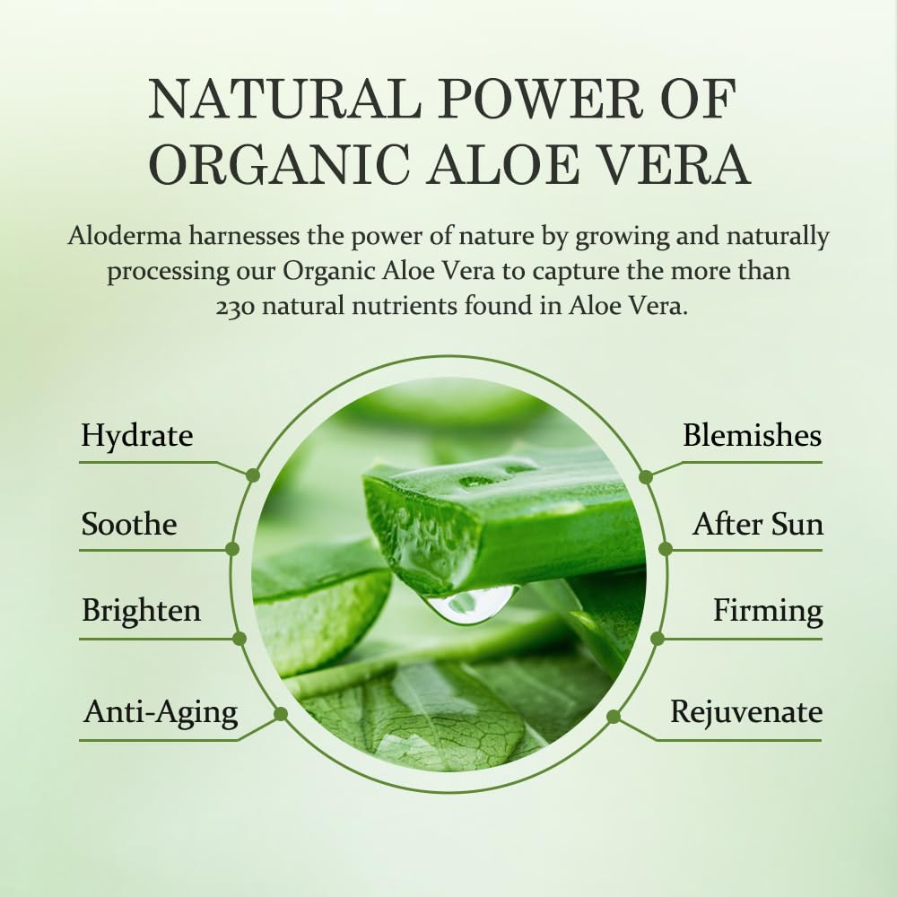 Aloderma Organic Aloe Vera Gel for Body Made within 12 Hours of Harvest, 96% Pure Aloe Vera Gel for Skin, Scalp, & Hair, Soothing Aloe Face Moisturizer, Multipurpose, Hydrating Aloe Gel, 7oz, 6 Pack