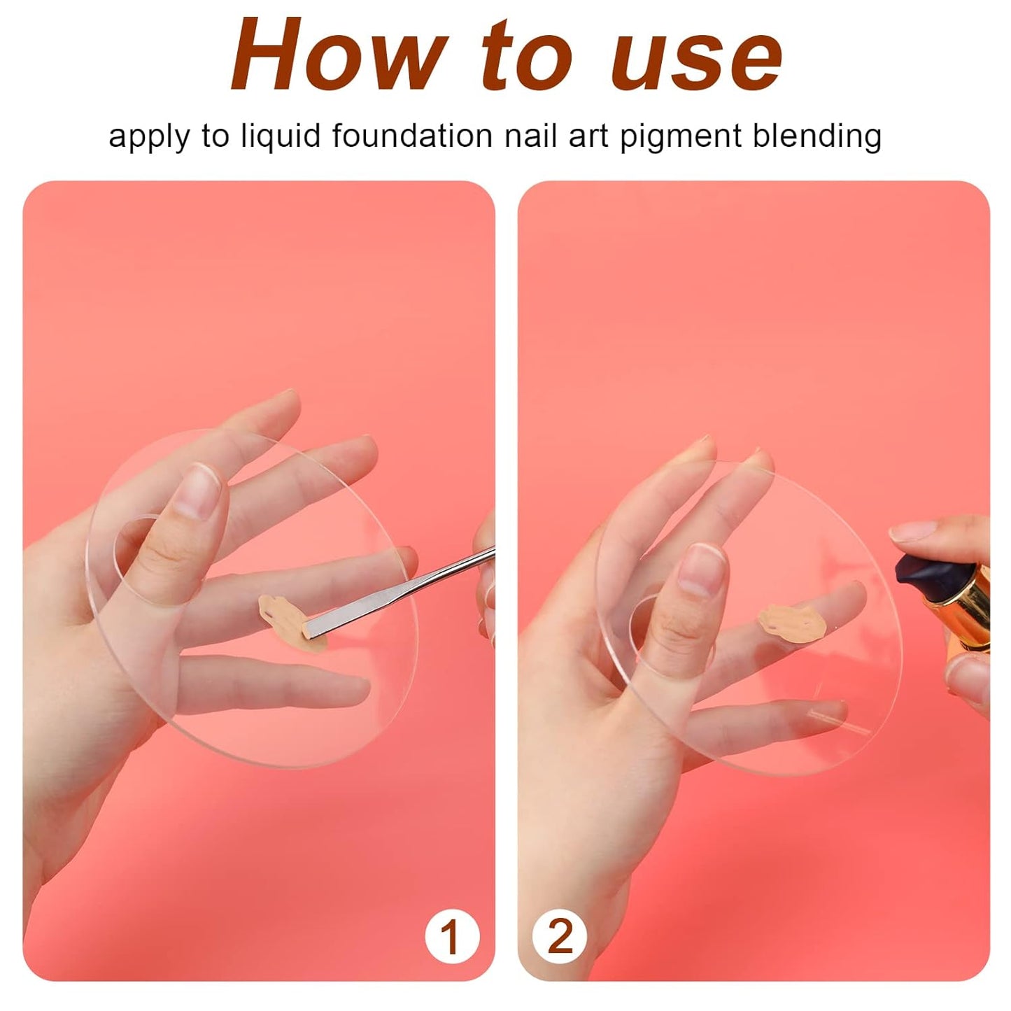 2PCS Acrylic Cosmetic Palette with 2PCS Spatula Tool,Makeup Palette Mixing Tray Apply for Foundation Eye Shadow Lipsticks Nail Art Professional Pigment Blending(Round)