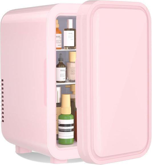 YASHE Mini Fridge, 6 Liter/8 Can 110V AC/DC Portable Thermoelectric Cooler Refrigerators for Bedroom, Skincare, Beverage, Office, Dorm Room and Car, Pink