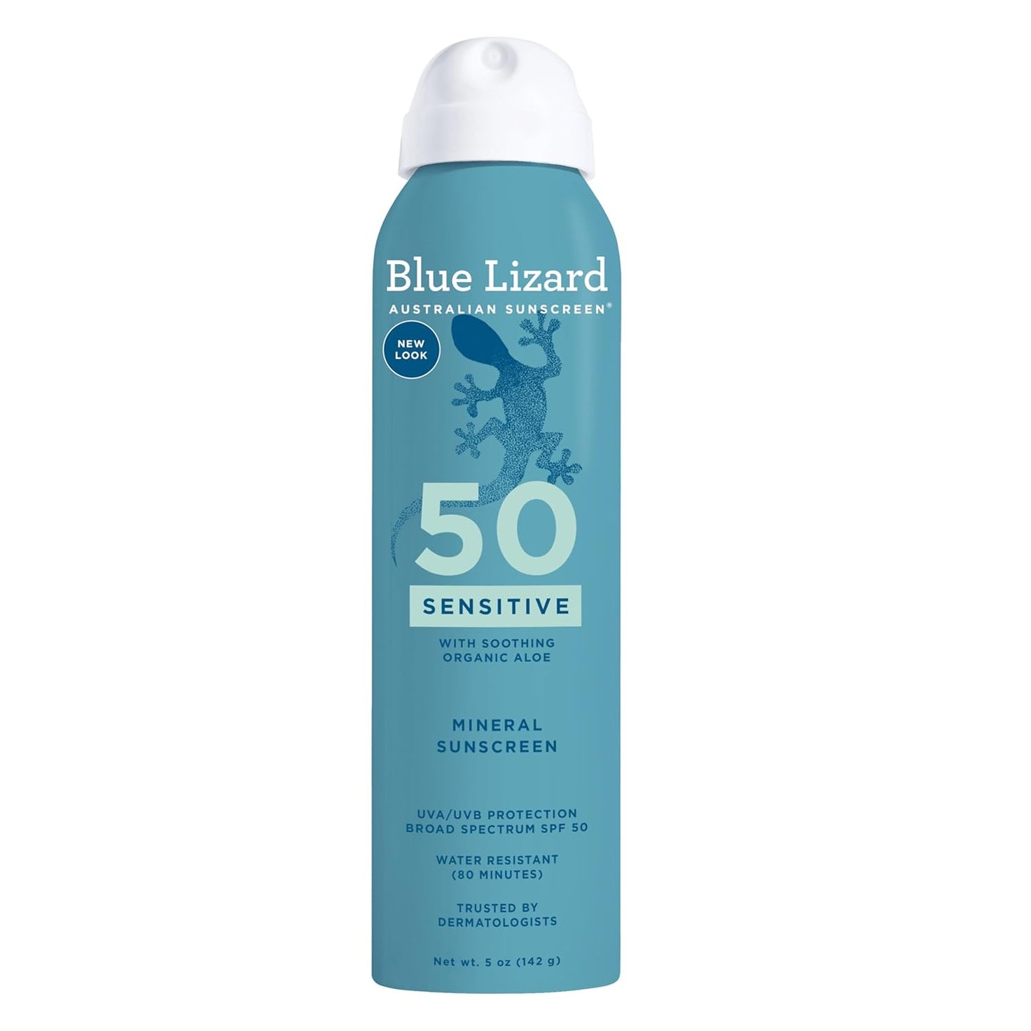 Blue Lizard Sensitive Mineral SPF 50 Spray, Dermatologist-Recommended Brand, Broad-Spectrum UVA/UVB Protection, Water-Resistant, Zinc Oxide Formula, 5 oz
