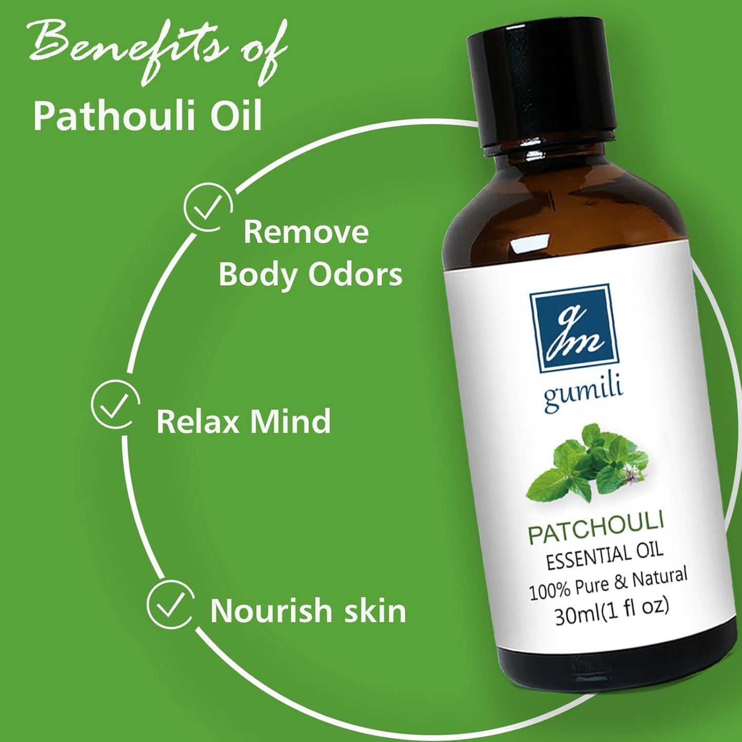 Patchouli Essential Oil 1 Oz, 100% Pure Patchouli Oil for Skin, Diffuser, Perfume & DIY - 30ml