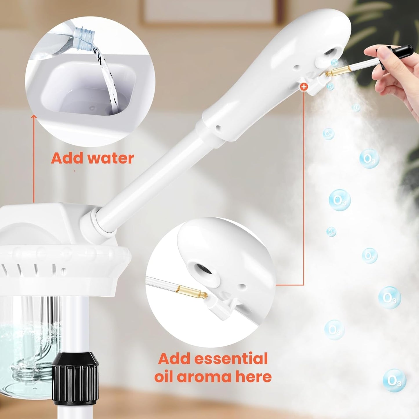 Professional Facial Steamer, Esthetician Steamer on Wheels, Stand Face Steamer for Facial Deep Cleaning and Hydration, Steamer for Facial for Personal Care or Beauty Spa or Salon, White