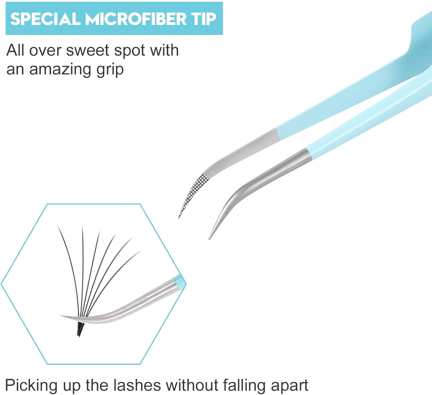 Ms.Queen Lash Tweezers for Eyelash Extensions,Professional 5Pcs Fiber Tip Curved Isolation 45 90 Degree Boot Volume Lash Tweezers for Extensions, Blue