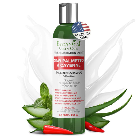 Saw Palmetto & Cayenne Shampoo, Thickening shampoo for thinning hair, sulfate free. Made in USA