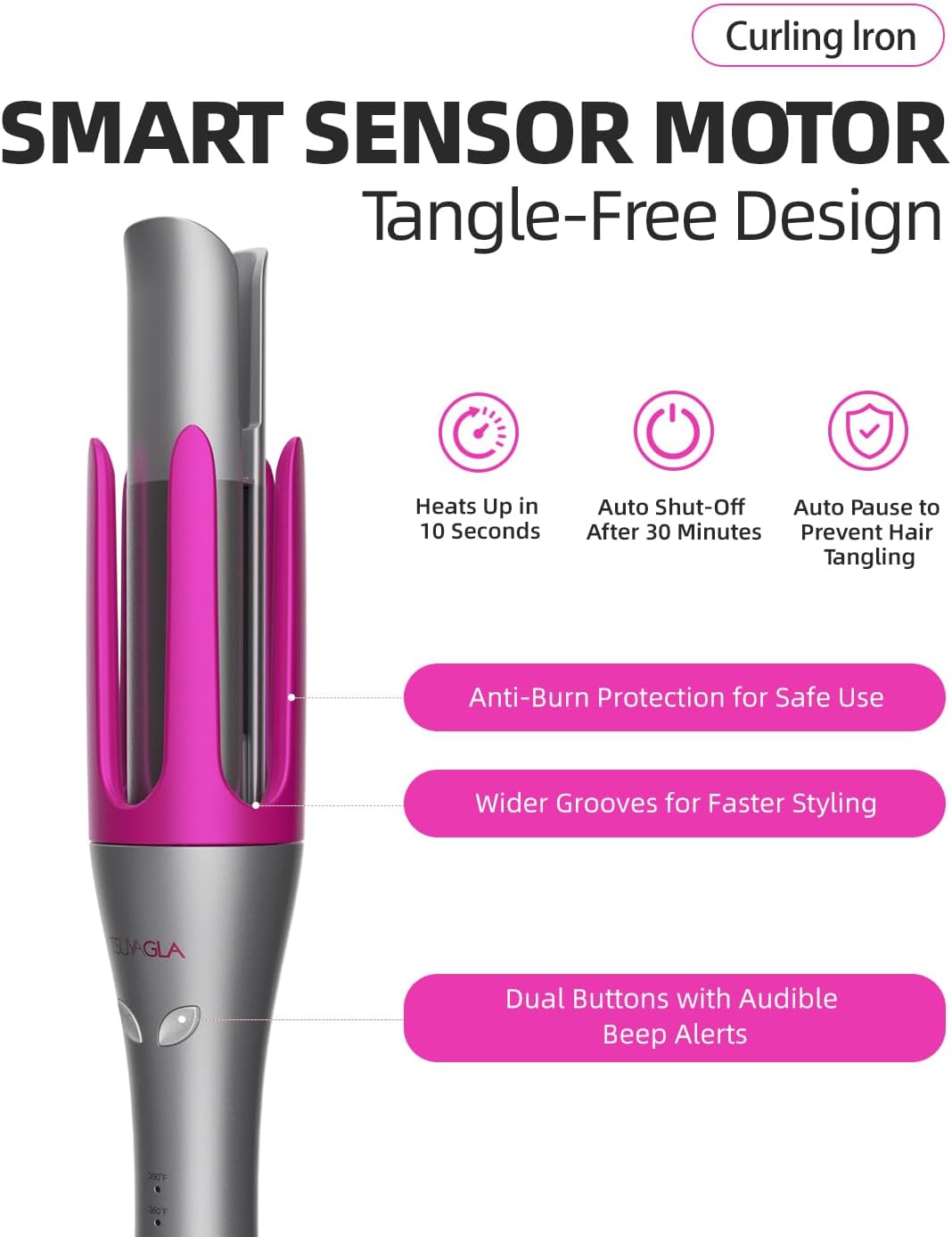 Automatic Rotating Curling Iron,1 1/4 Hair Curler with 3 Temperatures, 10S Fast Heating, 2-Way Rotation, 30 Min Auto Shut-Off, 500 Million Ionic, Anti-Scald-Tangle for Long Hair