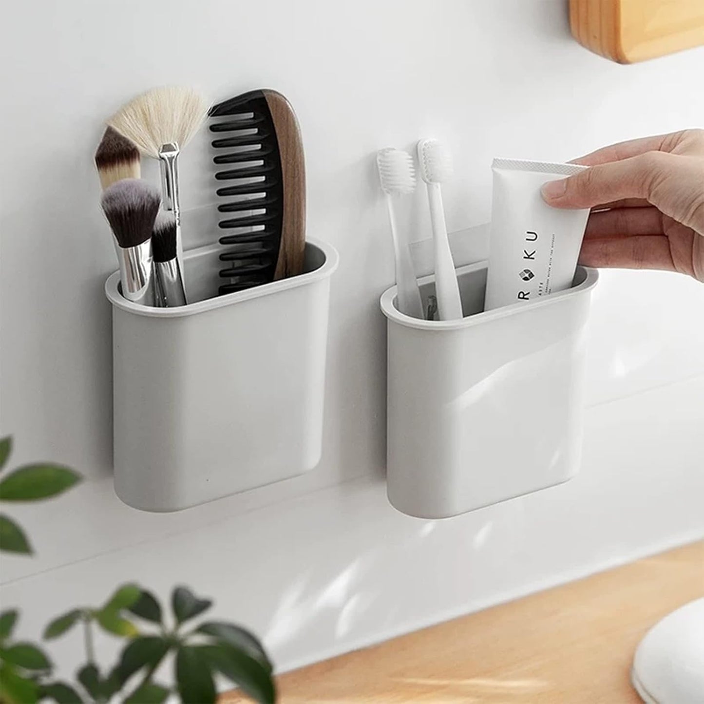 Toothbrush Holder Wall Mounted for Bathroom, Wall Toothbrush Holders for Electric Toothbrush, Toothpaste, Razor, Self Adhesive Wallmount Organizer (Grey