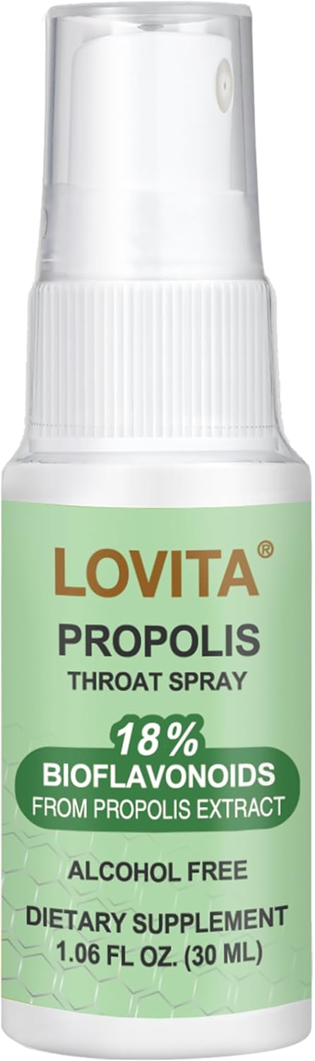 Lovita Bee Propolis Throat Spray, 18% Bioflavonoids, Alcohol-Free, Immune Support, Throat Soothing, Antioxidant, Gentle Taste, 1 Fl Oz (Pack of 1)