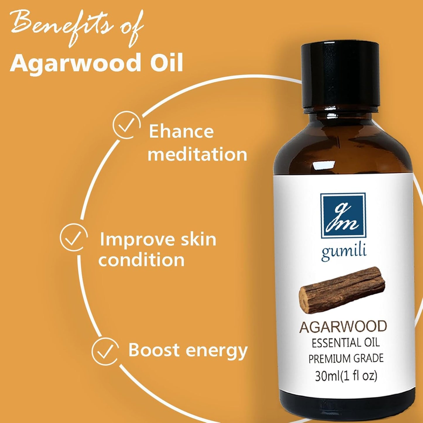 Agarwood Essential Oil, Pure Argawood Oud Oil for Aromatherapy, Meditation - 30ml/ 1 oz
