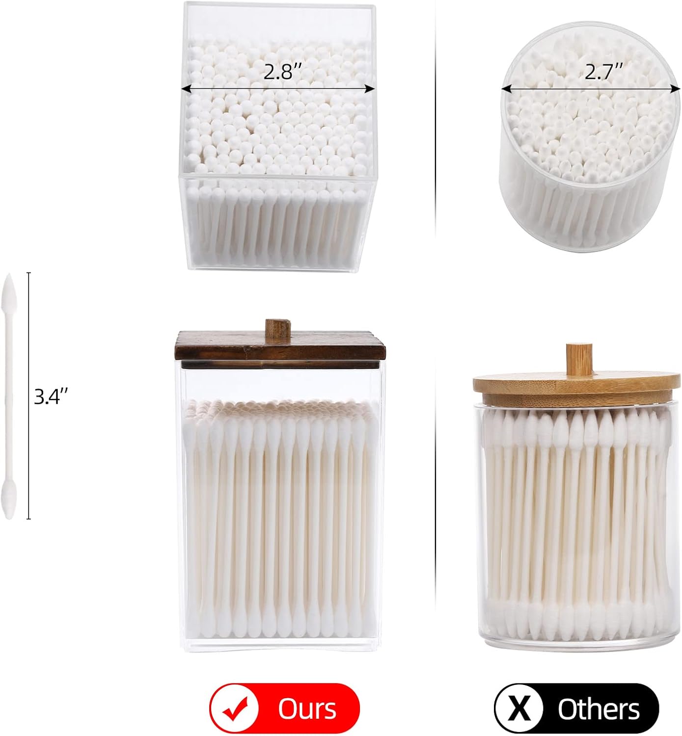 Tbestmax 3 Pack Qtip Holder - 12 oz Bathroom Organizer and Storage Containers, Plastic Square Apothecary Jars with Black Bamboo Lids for Cotton Ball, Cotton Swab, Floss