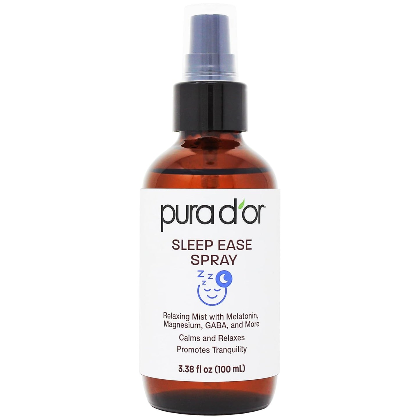 PURA D'OR 3.38 Oz Sleep Ease Spray – Relaxing Mist with Botanical Extracts – Infused with Melatonin, Magnesium & GABA – Supports Tranquility & Relaxation