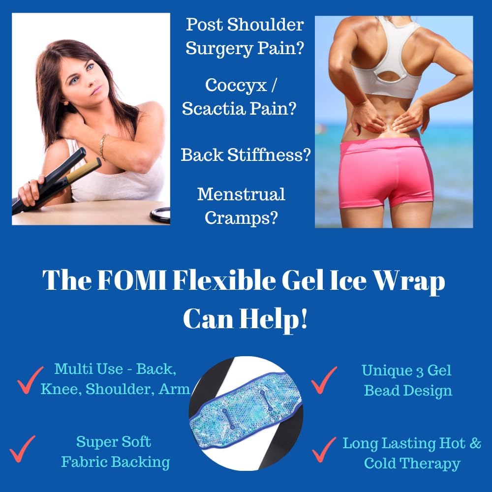 Premium Hot Cold Gel Bead Ice Pack by FOMI Care | Cool Compress for Lower Back, Shoulder, Knee, Bicep, Stomach | Coccyx, Sciatica, Tailbone Pain Relief | Flexible, Reusable Heating Pad | (Blue)