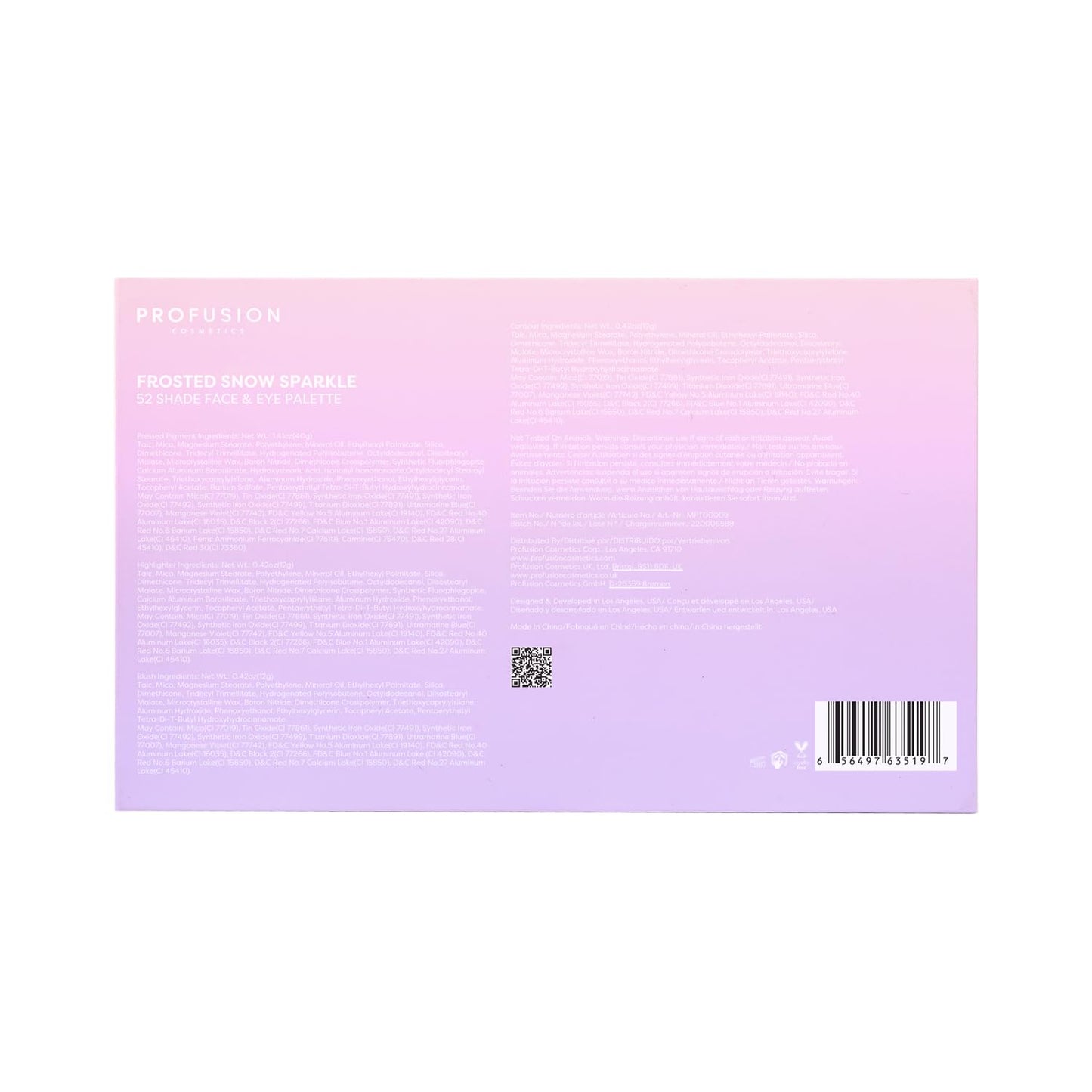 Profusion Cosmetics Frosted Snow Sparkle 52 Shade Face and Eye Palette, Multi Finish Shadows for Bold and Glamorous Evening Looks, Blendable and Buildable Blushes for Endless Stunning Looks