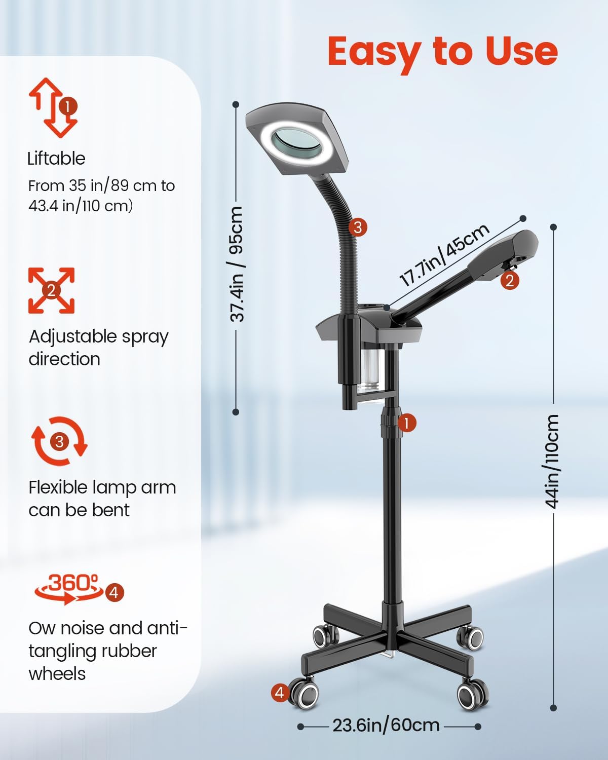Kingsteam 2-in-1 Salon Grade Professional Facial Steamer with 5X Magnifying Lamp,Esthetician Steamer for Women,Hot Mist Face Steame: 2 Adjustable Steam Levels, 60 Min Timer & 3-Level LED Light (Black)