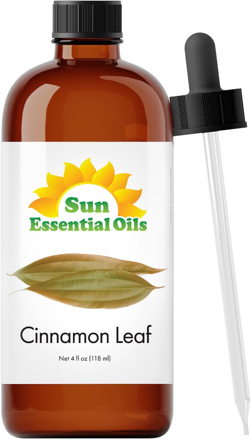 Sun Essential Oils Cinnamon Leaf Essential Oil 4oz Bottle for Humidifier, Diffuser, Soaps, Candles, Aromatherapy, Home Care, and Soap Making