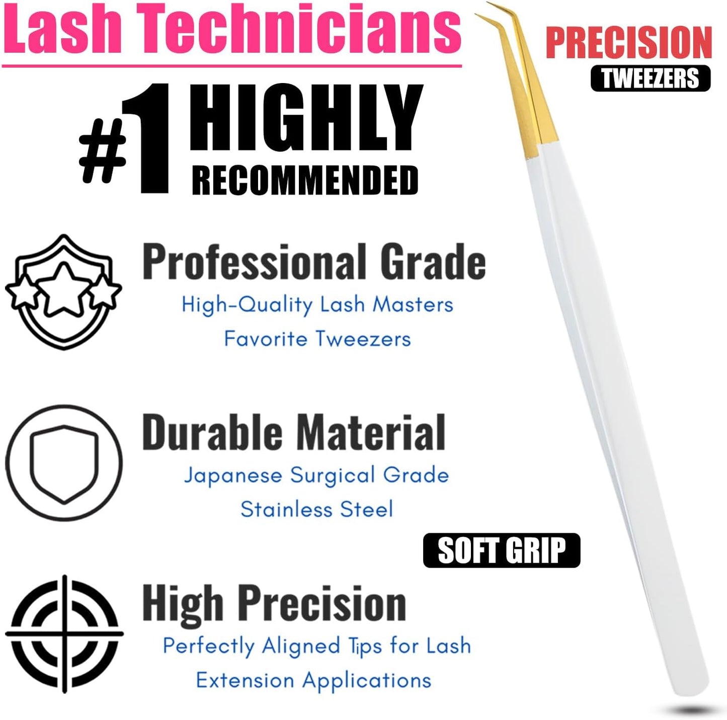 My Lash Tools Eyelash Extension Curved Degree Tweezers for Isolation Lash Extensions 14cm Best for Individual Isolation & Classic Lashes Japanese Stainless Steel Eyelash Twisers (Matte White Gold Tip)